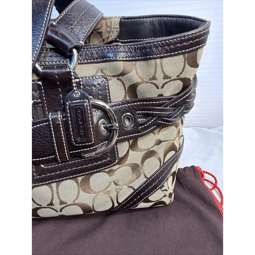 Vintage Y2K Coach Soho 5089 Signature Canvas Braided Leather Satchel Tote Brown